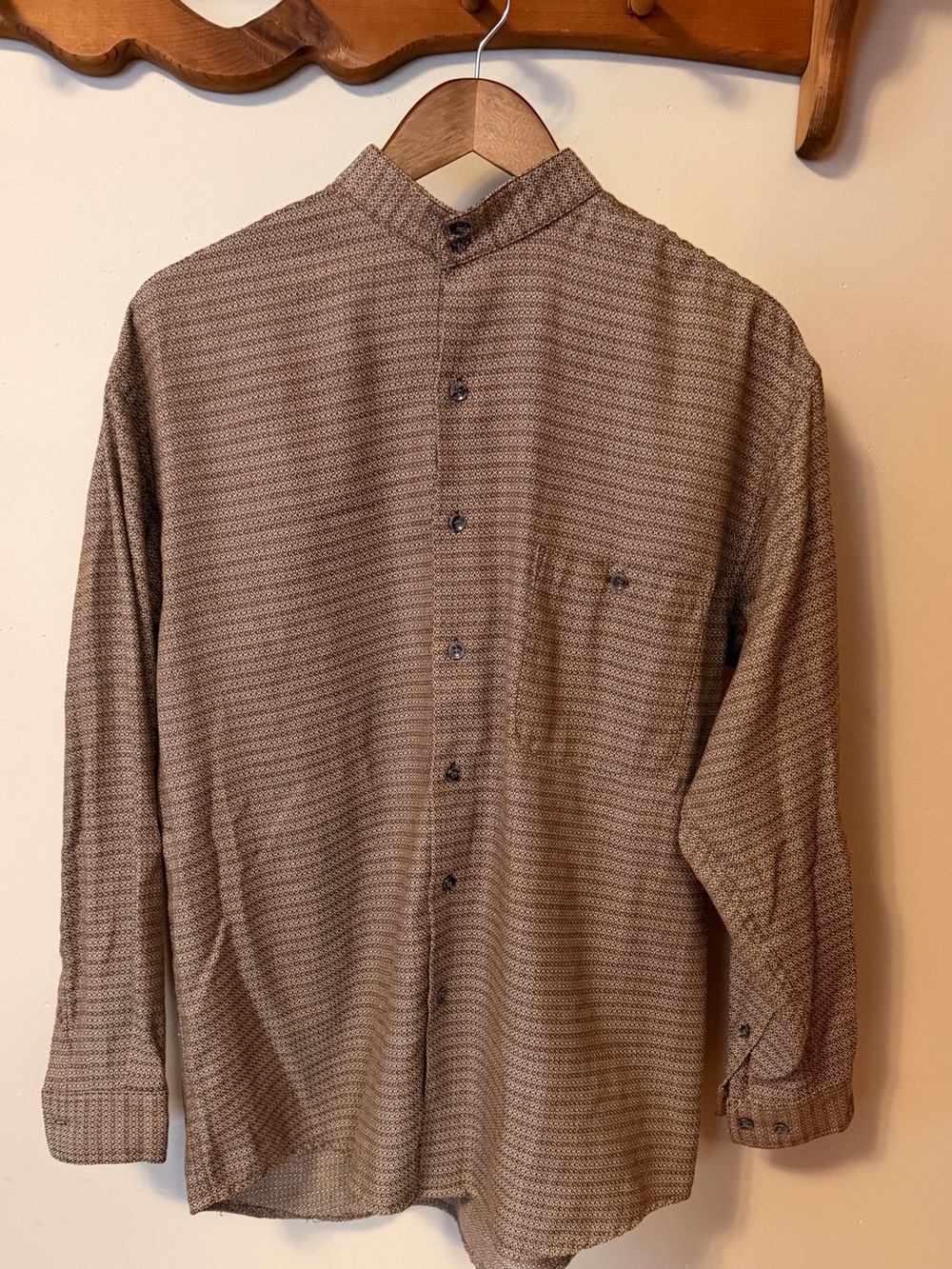 90s Vintage City Streets Brown Shirt with Banded Collar